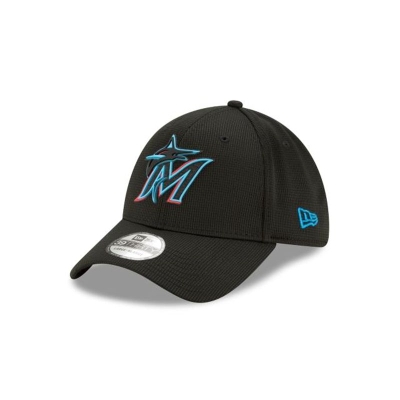 Black Miami Marlins Hat - New Era MLB Clubhouse Collection 39THIRTY Stretch Fit Caps USA6241873